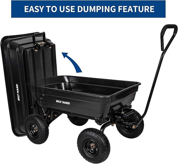 BILT HARD 600 lbs Poly Garden Dump Cart with 180° Rotating Handle, 4 Cu.Ft. Capacity Heavy Duty Garden Carts with No Flat Tires for Yard, Outdoor