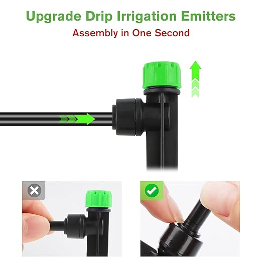 100PCS Drip Irrigation Emitters, Kalolary Adjustable 360 Degree Water Flow Drippers Emitters for 1/4" Drip Irrigation System Tubing, Irrigation Drippers for House Garden Flower beds(Medium Green)