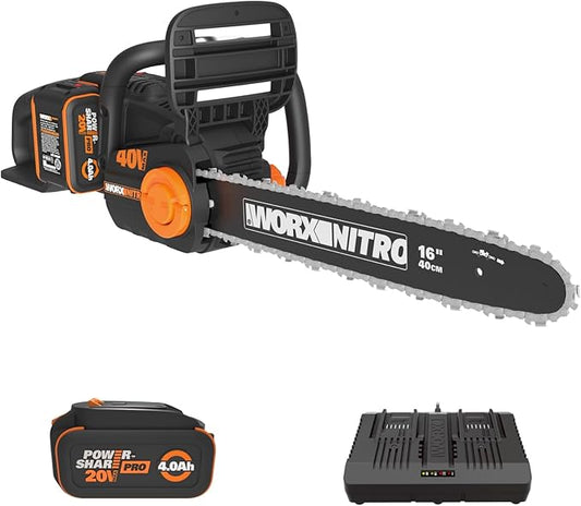 Worx Nitro 40V 16" Cordless Brushless Chainsaw 4.0 Ah Battery and Charger Included WG385