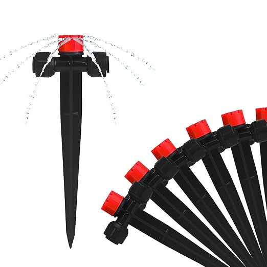Push-to-Fit Drip Irrigation Emitters for 1/4" Drip Irrigation Tubing, 20 Pcs Adjustable 360 Degree Water Flow Drippers Sprayer on Stake 360° Full Circle Multi-Stream Irrigation In-line Dripper
