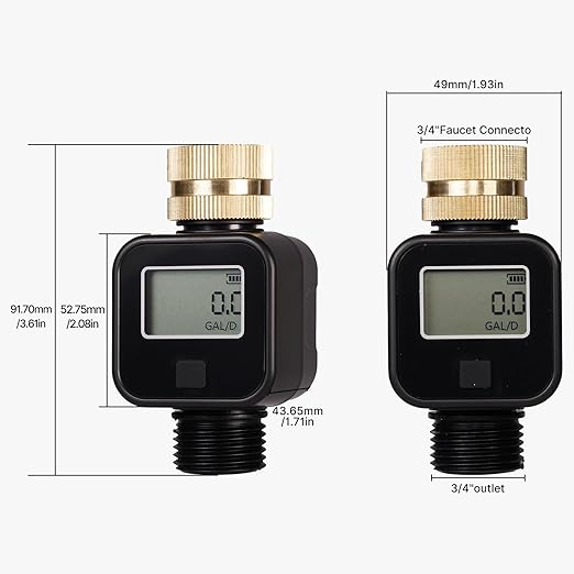 Brass Water Flow Meter with LCD - Accurate Gallon/Liter Measurement for Pool Filling, RV Tank, Garden Hose & Lawn Sprinkler
