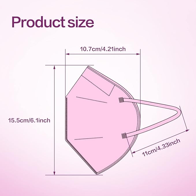 Miuphro KN95 Face Mask 50 Pack, Disposable Respirator Masks, 5 Layer Design Safety Mask for Protection, Ideal for Men and Women (Pink)