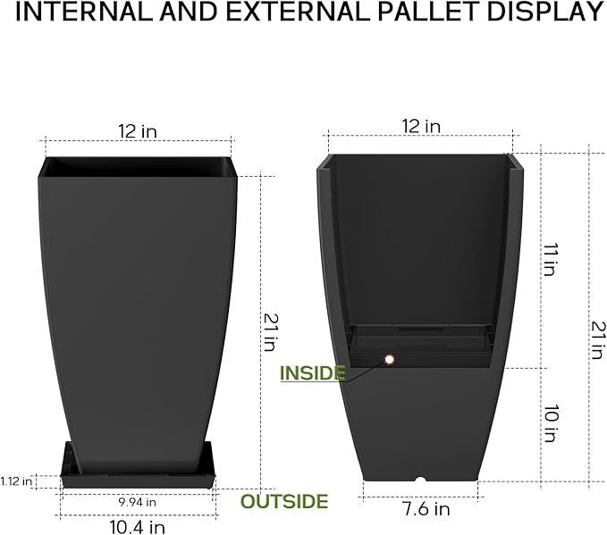 21" Tall Outdoor Planters Set of 2,Front Porch Planter Pots with Drainage Design Holes for Patio, Porch, Garden, Indoor,Black