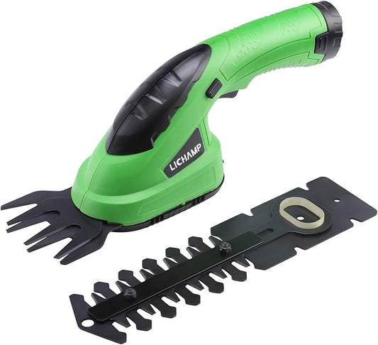 Lichamp 2-in-1 Electric Hand Held Grass Shear Hedge Trimmer Shrubbery Clipper Cordless Battery Powered Rechargeable for Garden and Lawn, CGS-3601 Grass Green