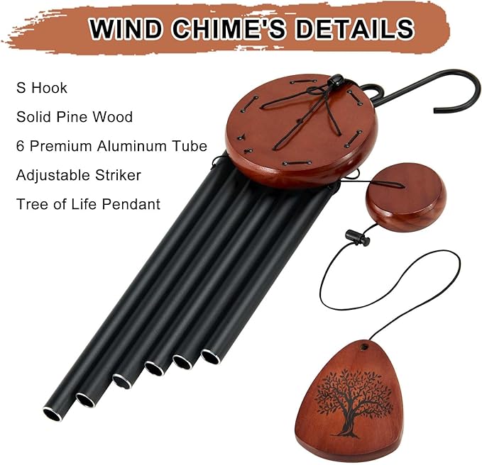 Wind Chimes for Outside, 32" Memorial Wind Chimes for Loss of Loved One Mother Father, Memorial Sympathy Gift Outdoor Garden Patio Decor, Bereavement Gift for Loss of Mom Dad (Classic Black)
