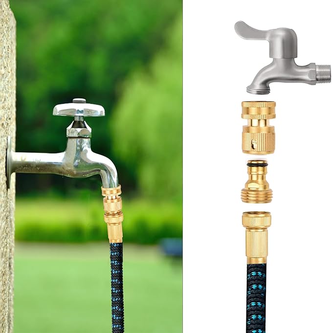 Garden Hose Quick Connectors, Solid Brass 3/4 Inch Thread Fitting, Water Hose Connectors Garden Hose Disconnect 3/4" GHT, No-Leak Male Female (6 Set)