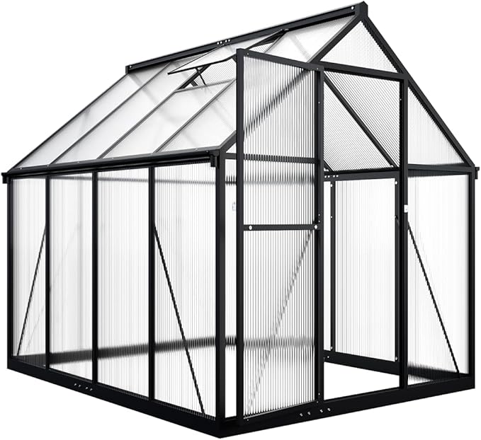 Greenhouse 6×7.5 FT, Quick Setup Polycarbonate Greenhouse for Outdoors with Roof Vent, Walk in Green Houses for Outside for Outdoor Garden Backyard, Black