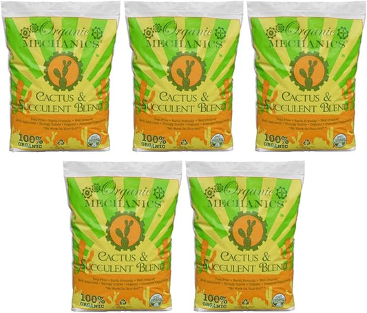 Organic Mechanics Cactus and Succulent Blend Potting Soil, 2 qt (Pack of 5) – Well-Drained Organic Mix – Enhances Plant and Root Growth with Biochar, Rice Hulls, and Worm Castings