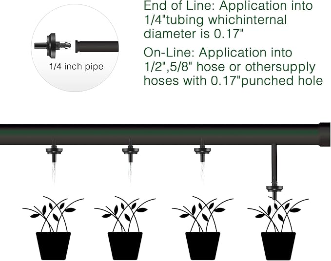 1 GPH Irrigation Drippers & Drip Emitters Maintain Constant Flow, 1 GPH Pressure Compensating Drippers, 1 GPH Inline Drippers & Drip Irrigation Emitters, 50 Per Bag, Black