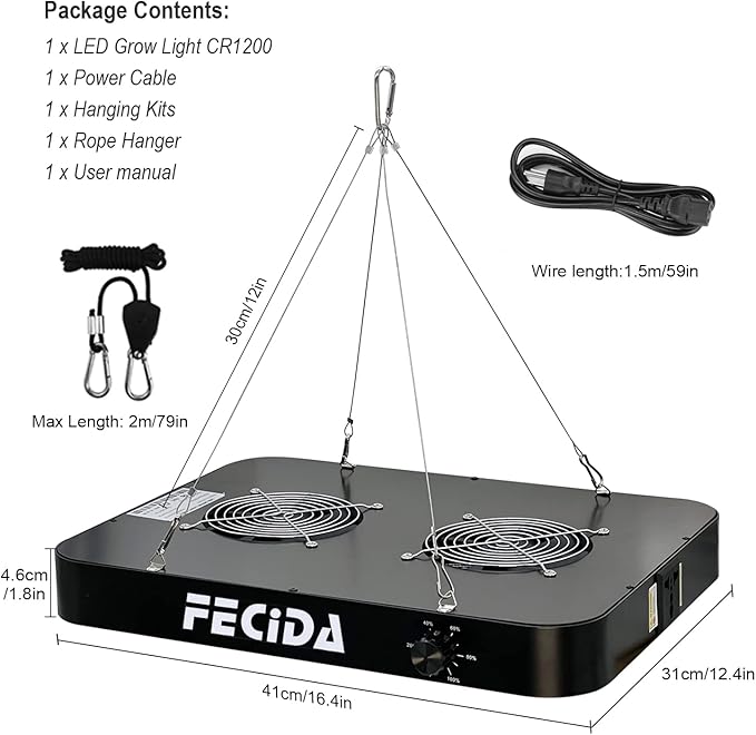 FECiDA Dimmable LED Grow Light 24000 Lumen 260 Watt, 2024 Best 3x3 2x4 ft Grow Tent Light, UV-IR Included Full Spectrum Plant Growing Lamps with 1176PCS LEDs, Daisy Chian Function, Quiet Built-in Fan