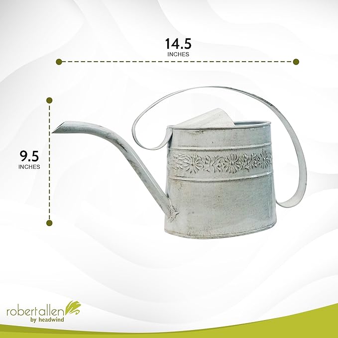Headwind Willow Antique White 0.5 Gallon Galvanized Decorative Metal Garden Watering Can for Indoor & Outdoor Plant Care โ Vintage Gardening Plant Watering Can by Robert Allen