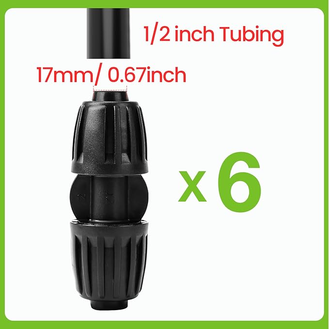 Bonviee 6 Pack 1/2 Inch Drip Irrigation Coupling Connectors, Barbed Lock Tubing Couplers for 1/2” Drip Line, Garden Hose Fittings for Irrigation Systems, Leak-Proof