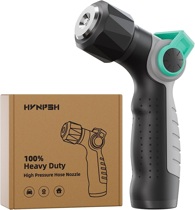 Garden Hose Nozzle Sprayer, Heavy Duty 100% Metal High Pressure Hose Nozzle with 4 Spray Patterns, Thumb Control Valve for Lawn & Plant Watering, Washing Cars, Pets Showering