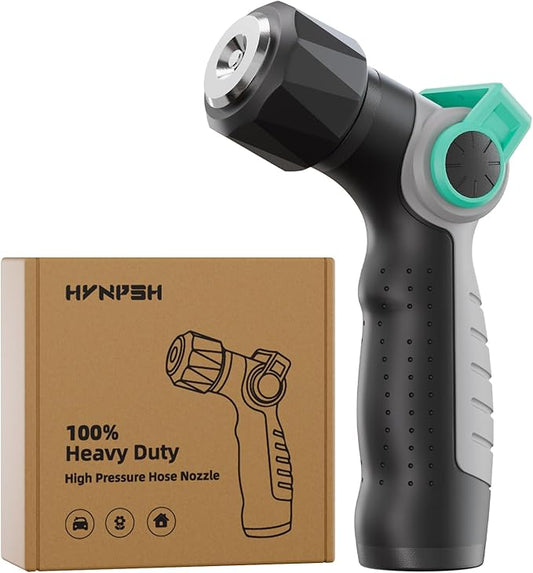 Garden Hose Nozzle Sprayer, Heavy Duty 100% Metal High Pressure Hose Nozzle with 4 Spray Patterns, Thumb Control Valve for Lawn & Plant Watering, Washing Cars, Pets Showering