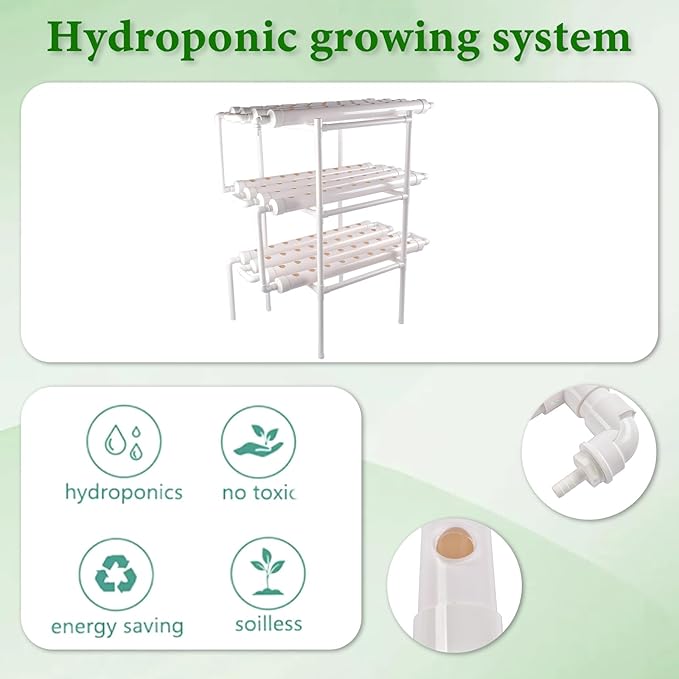 Hydroponic Grow Kit, 3 Layer 108 Plant Sites 12 Food-Grade PVC-U Pipes Hydroponics Planting System with Water Pump, Pump Timer, Nest Basket and Sponge for Leafy Vegetables