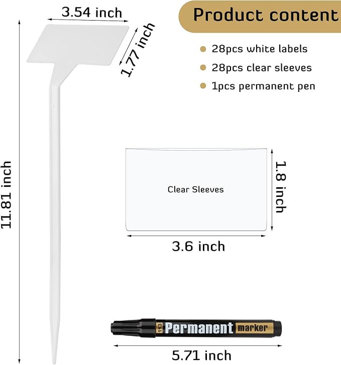 28 Pack Outdoor Plant Label, Large Waterproof Plastic Plant T-Type Tags, Durable Nursery Garden Markers, Perfect for Herbs, Flowers, Vegetable (Height 11.8'')