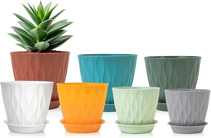 GARDIFE 7/6.5/6/5.5/5/4.5/4 inch Plant Pots, 7 Pack Flower Pots Indoor Outdoor, Planters with Drainage Holes and Tray Saucers (Color-Red)