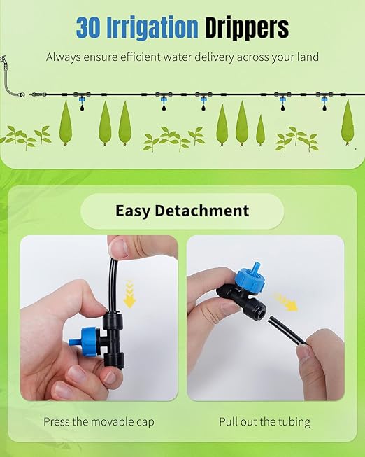 Pawfly Push-to-Fit Drip Irrigation Emitters 1 GPH Pressure Compensating Drippers with Constant Water Flow Irrigation Drippers Drip Emitters Drip Irrigation System Parts for 1/4 Inch Tubing, 30 Pcs