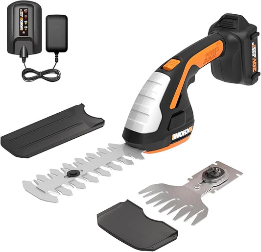 WORX WG801 20V 2 in 1 Cordless Hedge Trimmer, 4" Grass Shear & 8" Shrub Trimmer with 2 Blades, Battery & Charger Included