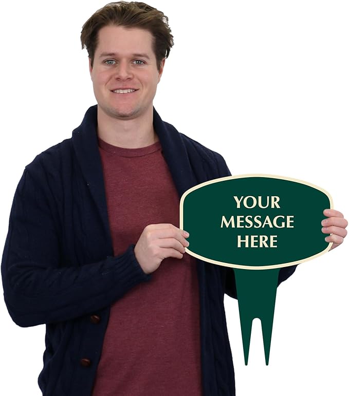 SmartSign Custom Designer Yard Stake Sign - Add Your Message, 12"x15", Square Oval Shape, 120 mil Aluminum Composite Sign w/Overcoat for Outside, Integrated Ground Stakes, Reflective Option, USA-Made