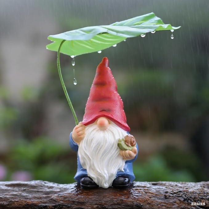Garden Gnome Statue Decoration with Leaf Umbrella, 7.5” Figurine Ornament for Indoor Outdoor Home Patio Yard Lawn, for Gnome Lovers & Garden Enthusiasts,Mom,Women