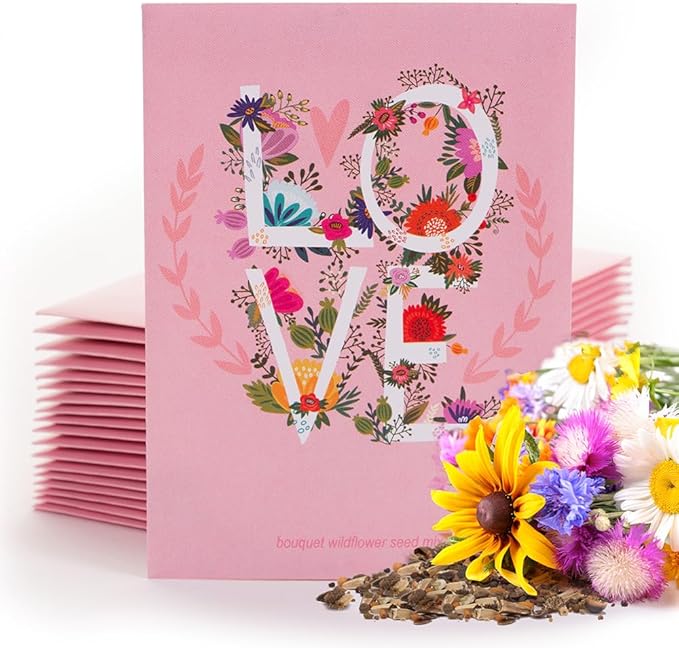 Love Bouquet Wildflower Packets, 25 Packets for Planting - Garden Seeds to Grow Live Plants - A Beautiful Valentines Gift - Bentley Seed Co.