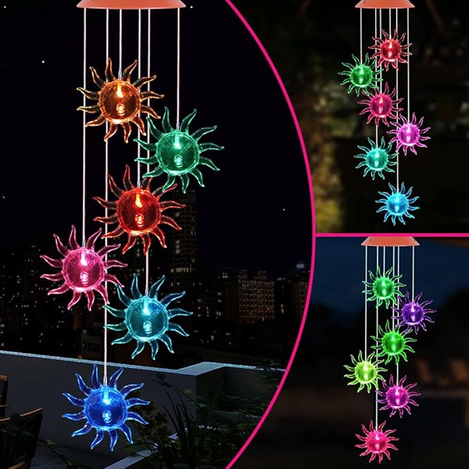 ME9UE Solar Sunflowers Wind Chimes, Outdoor Waterproof Mobile Romantic Color-Changing LED Solar Powered Wind Chimes Lights for Home, Yard, Night Garden, Party, Festival Decoration, Valentines Gift