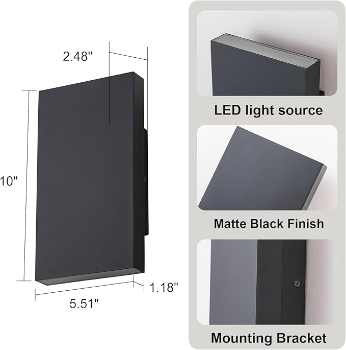 10" RGB Modern Outdoor Wall Light Color Changing Outdoor Sconce Lights with Remote Control or App Control, Black Up and Down Exterior Lighting Fixtures for House Garage Patio Porch