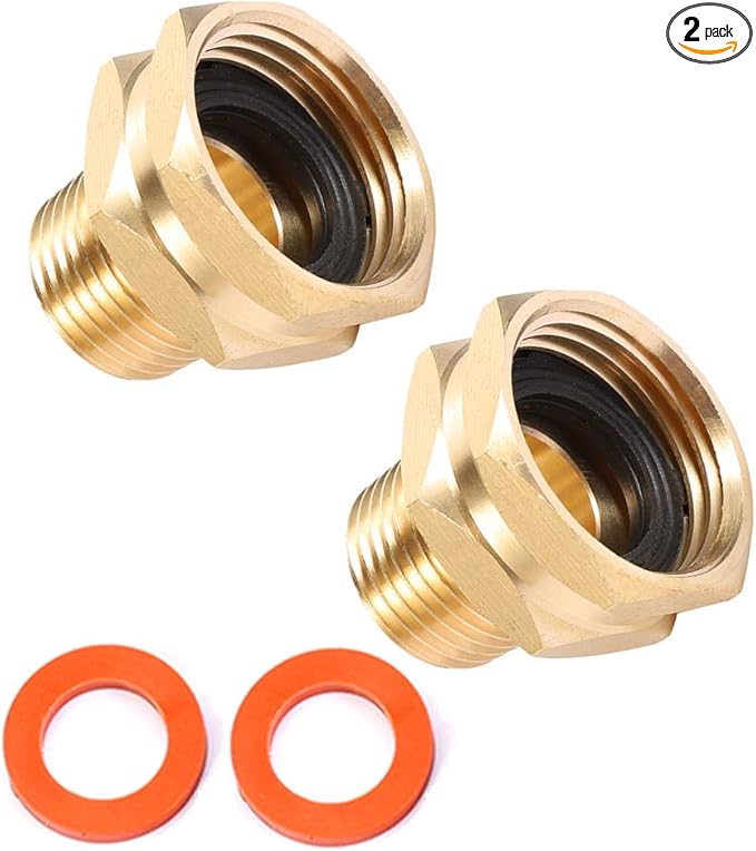 Garden Hose Adapter, 3/4” GHT Female x 1/2” NPT Male Connector,GHT to NPT Adapter Brass Fitting,Brass Garden Hose to Pipe Fittings Connect 2pcs (3/4”Female x 1/2” NPT Male)
