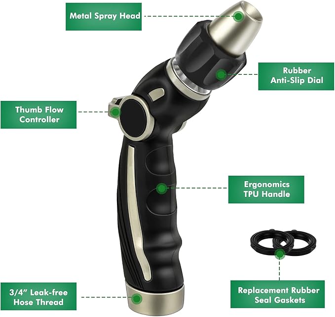 RESTMO Garden Watering Combo, Heavy Duty Hose Sprayer | Metal Hose Wand | High Pressure Hose Nozzle, Thumb Flow Control, Quick Connect Fittings Included, Easy to Reach Anywhere in Garden & Lawn
