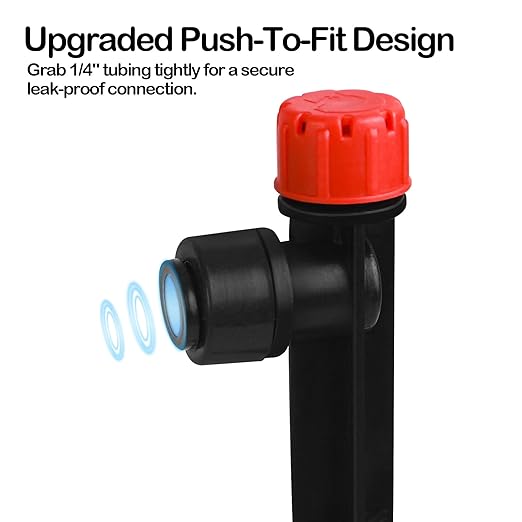 Push-to-Fit Drip Irrigation Emitters for 1/4" Drip Irrigation Tubing, 30 Pieces Adjustable 360 Degree Water Flow Drippers Sprayer on Stake 360° Full Circle Multi-Stream Irrigation Drippers