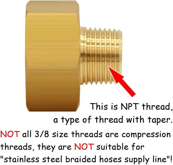Brass Garden Hose Adapter 3/4" GHT Female to 3/8" NPT Male Thread Reducer Water Hose Nipple Reducing Convert Pipe Fittings Connector (Pack of 2)