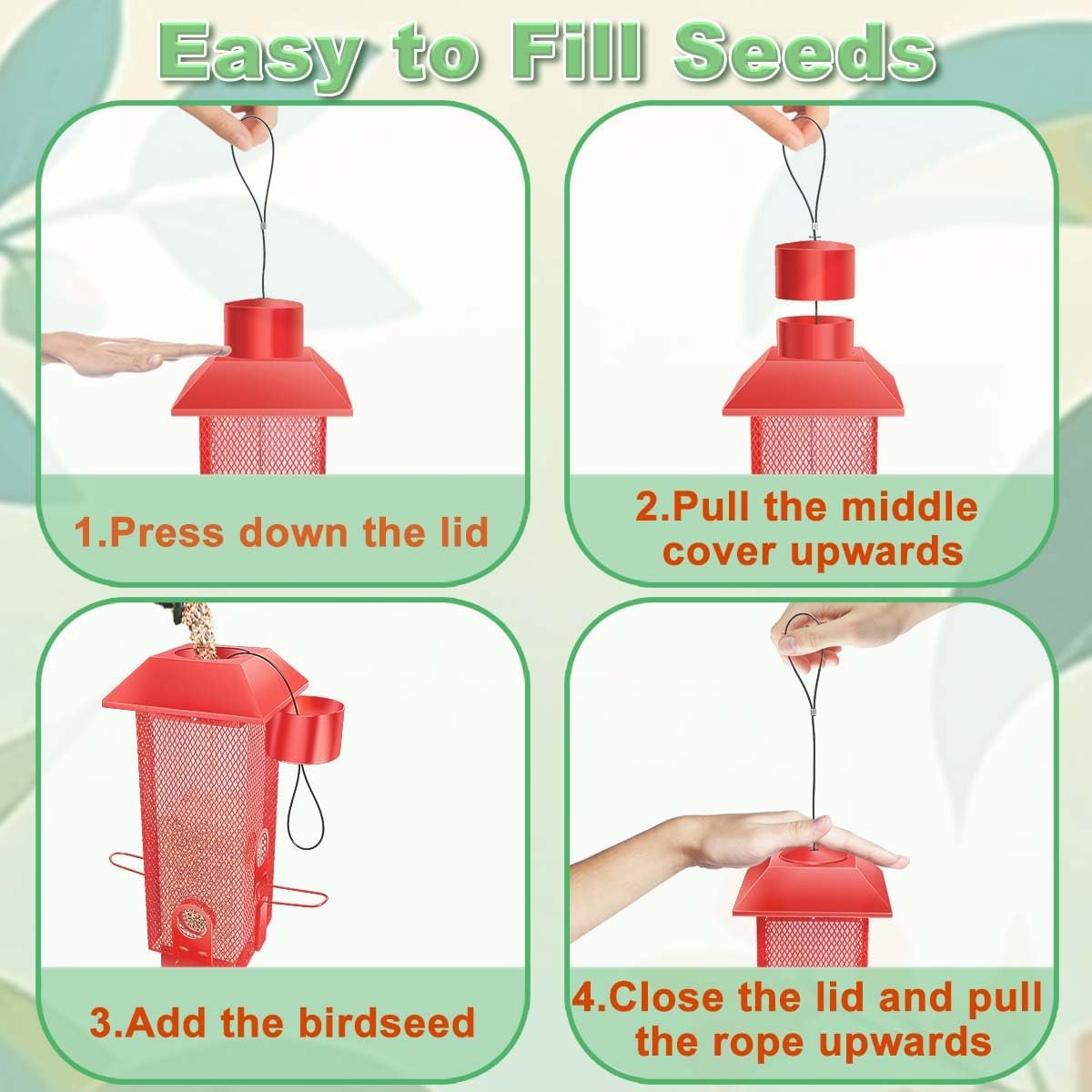 Squirrel Proof Bird Feeder,2Lbs Bird Feeders for Outdoors Hanging, Metal Birds Feeder with 4 Feeding Ports, Wild Birds Feeder for Cardinal, Finch, Sparrow