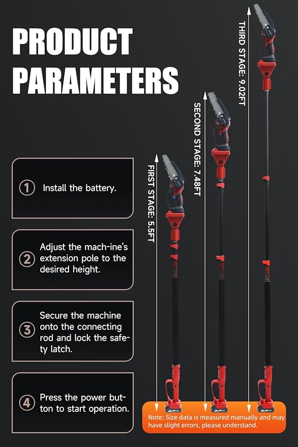3-in-1 Electric Pruner Kit for Tree Trimming & Garden Work, Cordless Chainsaw & Shears with 8ft Telescopic Pole, 6-Inch Blade, 2 Batteries, SK5 Steel, Red – Ideal for Seasonal Yard Maintenance