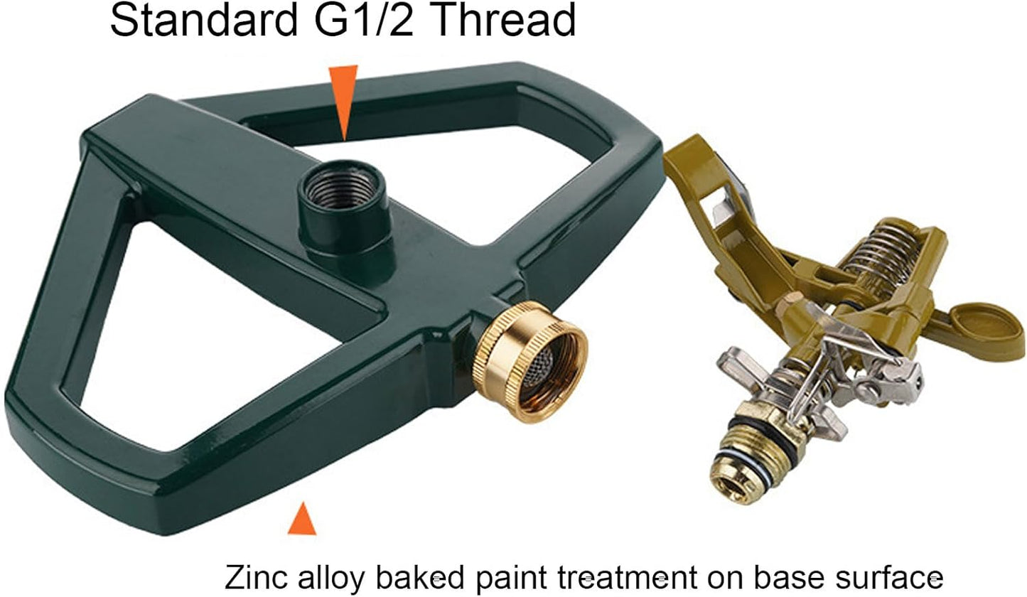 Sprinklers for Yard, 360 Degree Roating Automatic Lawn Sprinkler Heavy Duty Metal Pulsating Nozzle with Metal Base for Large Area Lawn Yard Garden (Yellow)