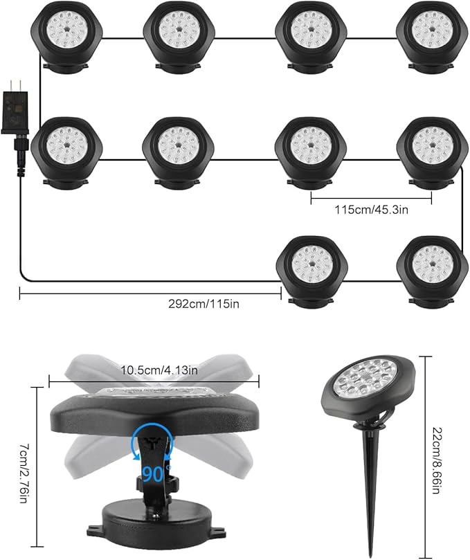 RGB Underwater Pond Lights, Super Bright 18 LED Submersible Fountain Lights Color Changing Spotlights, Bluetooth APP Control IP68 Waterproof for Fish Aquarium Tank Garden Yard Pool(Set of 10)