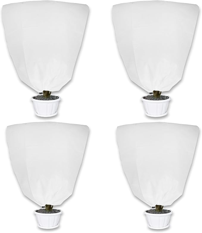 4 Pack Plant Covers Freeze Protection for Winter, 31.5''×23.6'' Frost Cloths for Outdoor Plants Cold Weather Blankets with Drawstrings