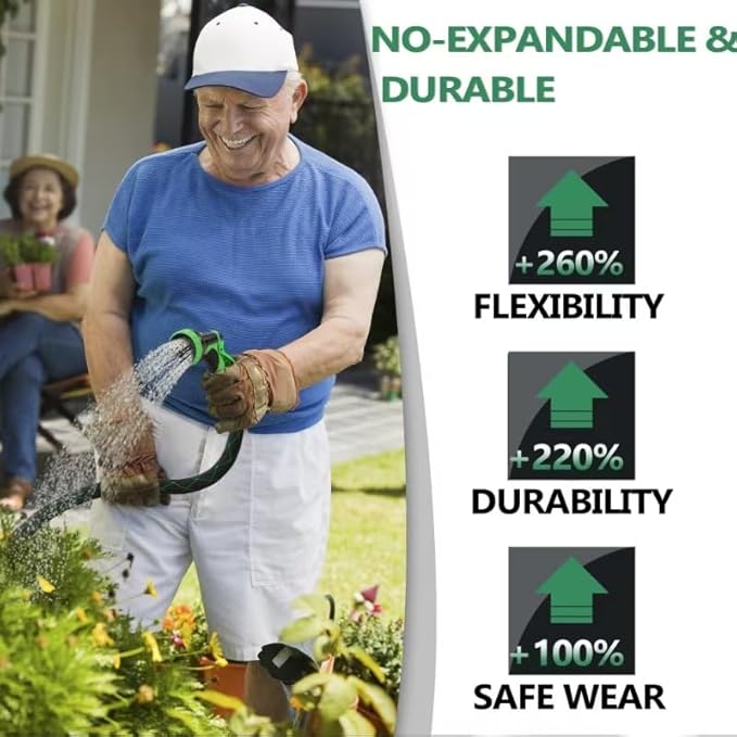 100 ft Garden Hose-No Kink,Heavy Duty,Lightweigh Flexible,Leakproof Water Hose with Sprayer Nozzle-3/4" Solid Brass Connectors-Rubber Car Hoses