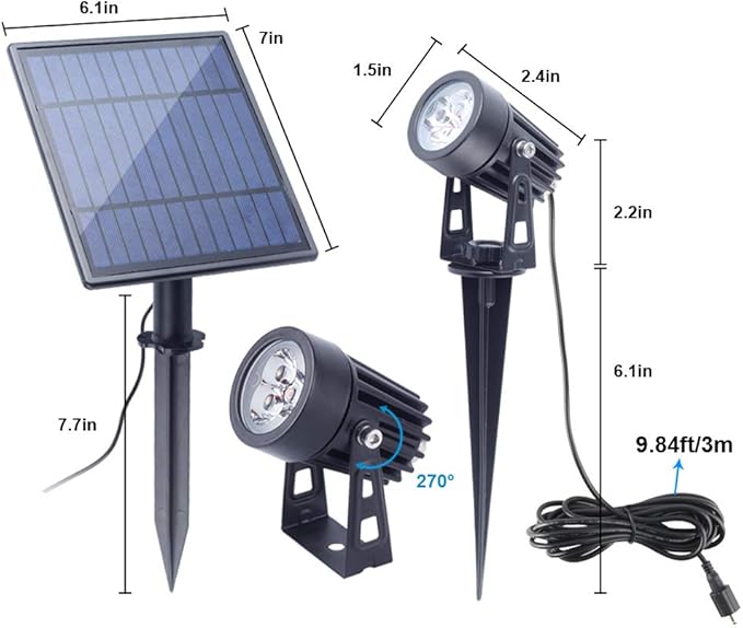 APONUO Solar Spotlights Landscape Lights Low Voltage Outdoor Solar Spotlight IP65 Waterproof 9.8ft Cable Auto On/Off with 4 Cool White for Outdoor Garden Yard Landscape Downlight (4-in-1)