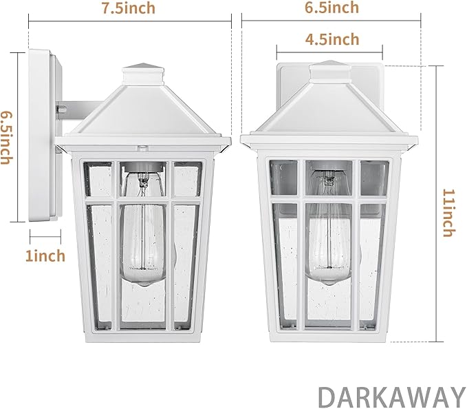 Darkaway Outdoor Sconce Lights Wall Light Fixtures, Front Porch Light Outdoor Wall Anti-Rust Waterproof Aluminum with Glass Exterior Light Fixture for Patio, Yard, Doorway, Garage (2 Pack, White)