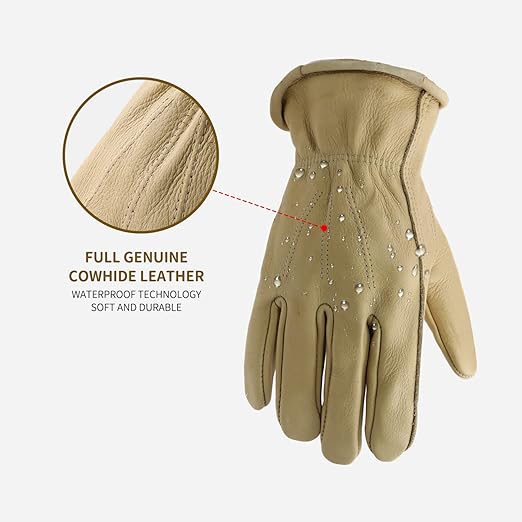 HLDD HANDLANDY 2 Pairs Leather Work Gloves for Men & Women, Cowhide Work Gloves for Driving, Construction, Yardwork, Gardening, BBQ, Welding