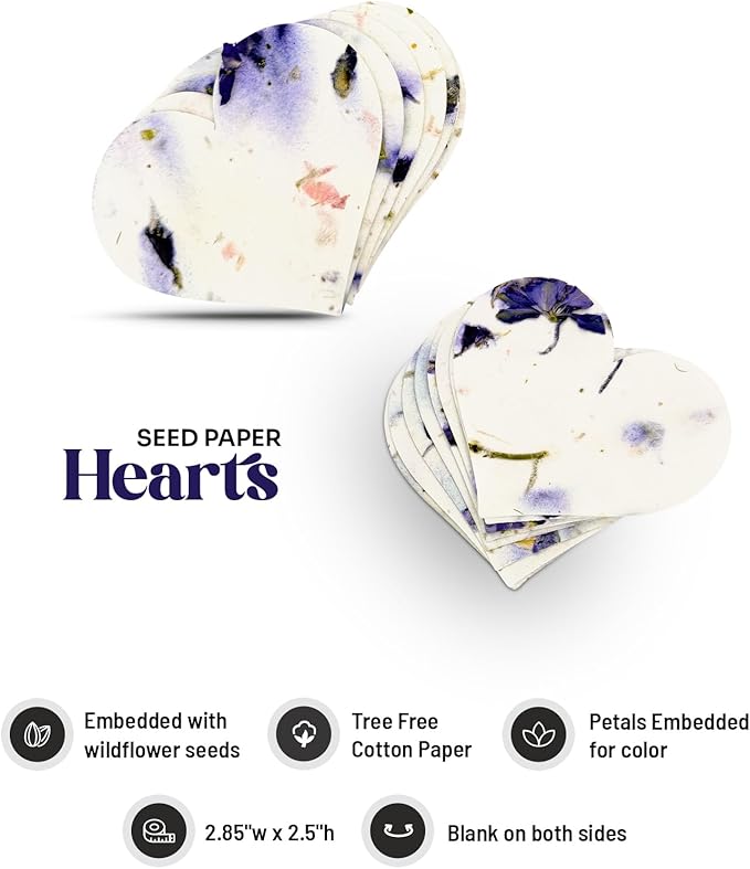 Heart Seed Paper – 50pcs Large Purple Plantable Wildflower, Writable & Plantable Gift for Moms, Plant Lover, & Teachers, Ideal for Weddings, Baby Shower, Memorial, & Celebrations