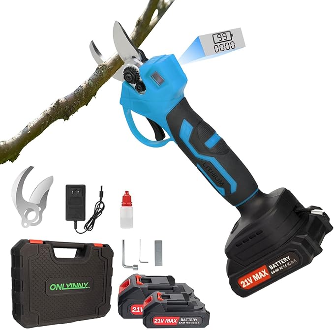 21V Electric Pruning Shears, Tacsaw Upgraded 600W Brushless Electric Pruner with 2×2.0Ah Batteries, 2 Blades, Fast Charger, 1.6" Cutting Diameter, Cordless Pruning Shears for Yards/Outdoors/Farms