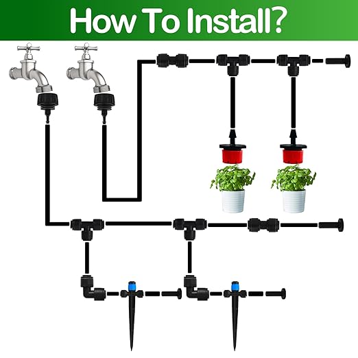 Push-to-Fit Drip Irrigation Vortex Emitters for 1/4" Drip Irrigation Tubing, 20 Pcs Adjustable 360 Degree Water Flow Fan Shape Drippers with Stake in-Line Drip System Emitter