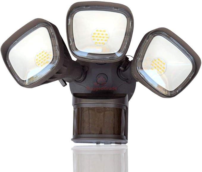RuggedGrade 30W Turin II Series LED Security Light - Motion Wall Light - 240° Sensor - 3,600 Lumens - 5000K Bright White - Square Heads - Bronze Housing - Outdoor LED Light - DLC 5.1 Premium