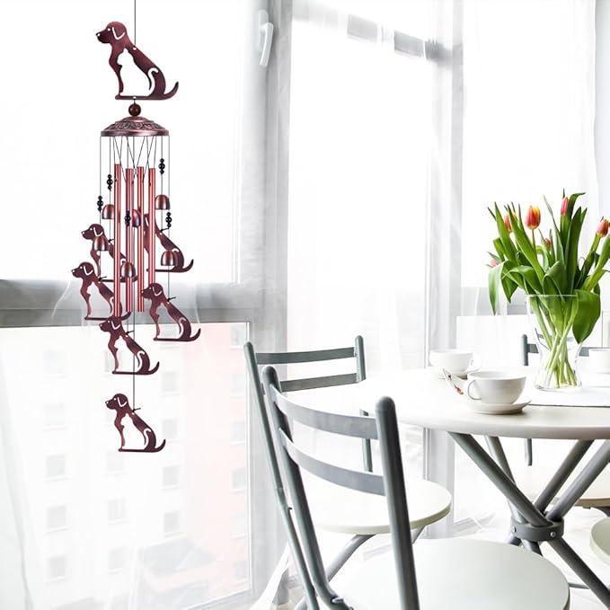 Outdoor Dog Wind Chimes Gifts for Mom - with 4 Tubes 6 Bells 7 Dogs Wind Bell, Romantic Wind Catcher, Mobile Dog Decor, Dog Bell, Puppy Windchimes for Home, Balcony, Tree, Festival, Garden Decoration