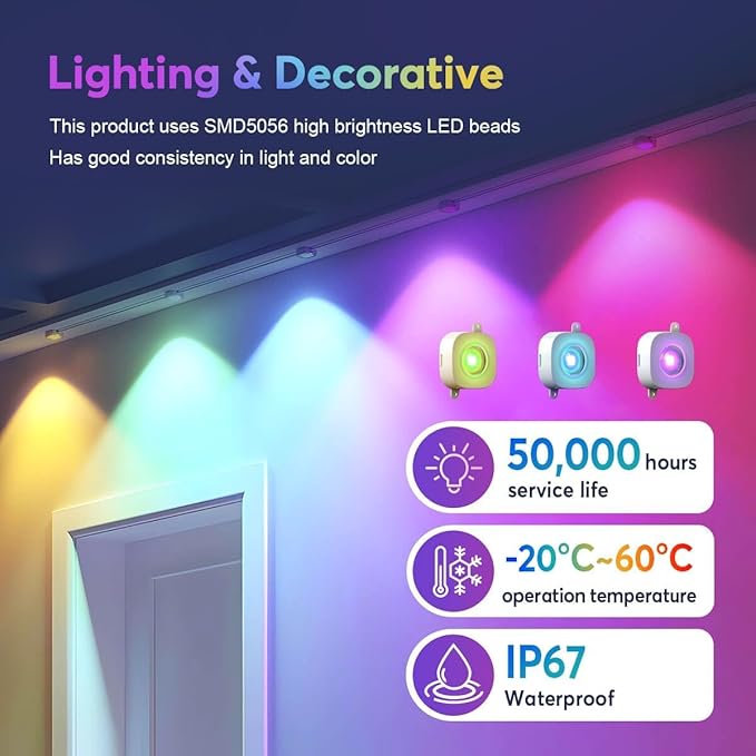 Permanent Outdoor Lights, 200ft Smart RGB+IC LED Lights Outside with 16 Million DIY Colors, IP67 Waterproof Eternity Eaves Lighting for Christmas Halloween Holiday Daily Decorations