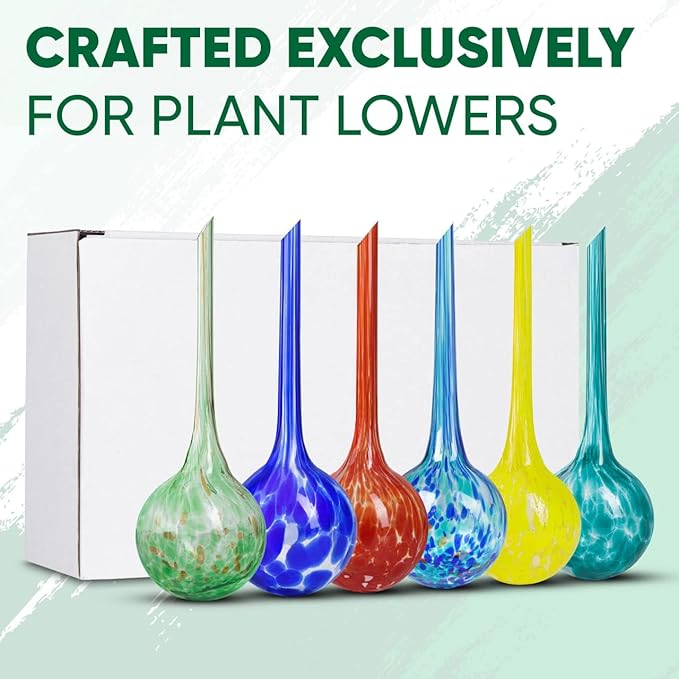 Plant Watering Globes Set of 6 โ Large Glass Bulbs (up to 7 Days of Watering) for Indoor & Outdoor Plants โ Multicolor - Self-Watering