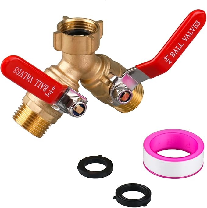 Heavy Duty Brass Garden Hose Splitter – 2 Way Y Valve with Leak-Proof Design & Stainless Steel Long Handle, 3/4" Hose Connector for Precise Flow Control