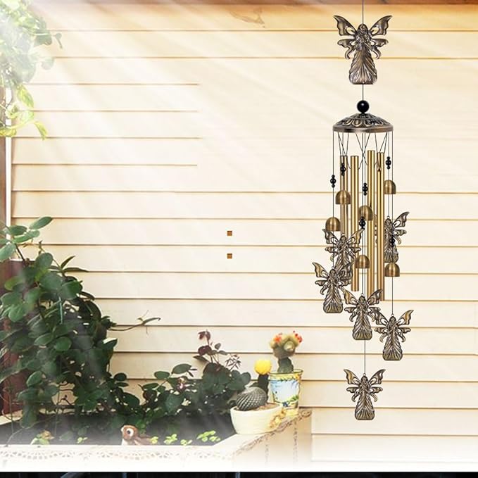 Bronze Angels Wind Chimes Decor, Mobile Blessing Wind Bells Decorate, Sympathy Wind Catcher, Memorial Gifts for Mom,Grandma,Woman (Housewarming/Outside/Indoor/Home/Room/Porch/Yard/Garden Decoration)